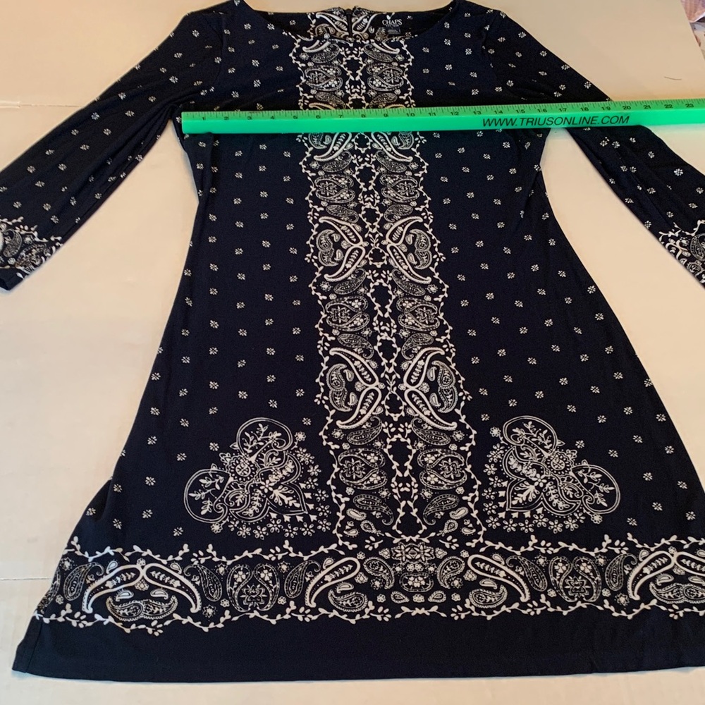 Chaps Navy and White Long Sleeve Dress Paisley print size 6